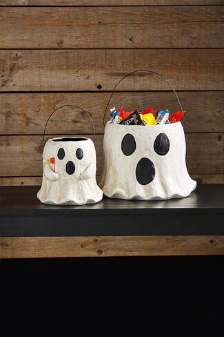 Mud Pie Paper Mache Halloween Treat Buckets, White in Saudi Arabia