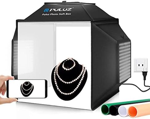 PULUZ 32"x32" Light Box Photography, Professional Photo Shooting Tent Kit | 90W 14000LM High CRI95+ Light, 4 Colors Backdrop, 3 Stepless Dimming LED Panels, Portable Carry Bag, Photo Studio Booth in Saudi Arabia
