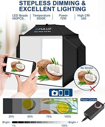 PULUZ 32"x32" Light Box Photography, Professional Photo Shooting Tent Kit | 90W 14000LM High CRI95+ Light, 4 Colors Backdrop, 3 Stepless Dimming LED Panels, Portable Carry Bag, Photo Studio Booth in Saudi Arabia