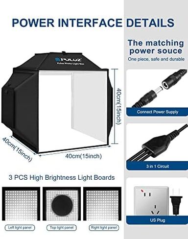 PULUZ 32"x32" Light Box Photography, Professional Photo Shooting Tent Kit | 90W 14000LM High CRI95+ Light, 4 Colors Backdrop, 3 Stepless Dimming LED Panels, Portable Carry Bag, Photo Studio Booth in Saudi Arabia