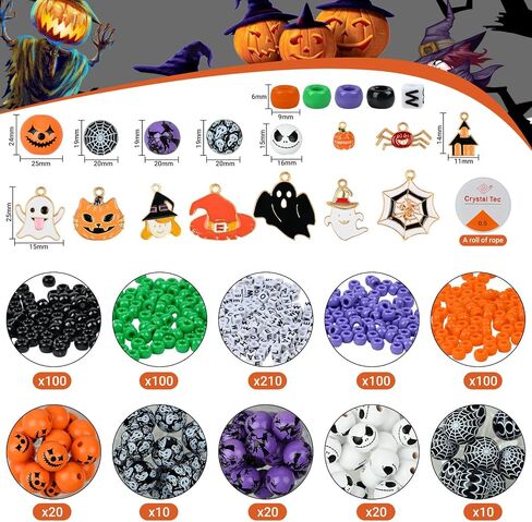 Halloween Pony and Wood Beads Jewelry Making Kit,Assort Wooden Clay Bead Alloy Charm Pendant Pumpkin Skull Ghost Shape Bracelet Necklace DIY,for Halloween Craft Party Home Decor in Saudi Arabia
