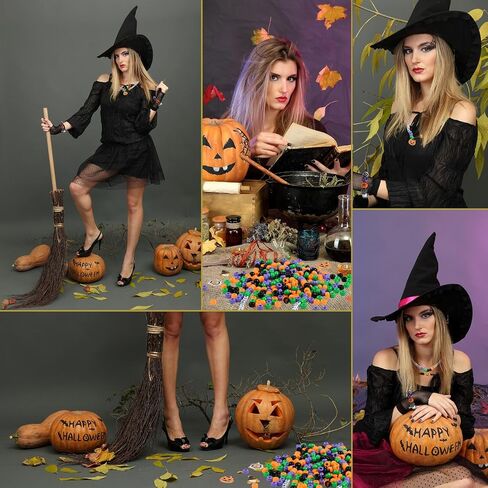 Halloween Pony and Wood Beads Jewelry Making Kit,Assort Wooden Clay Bead Alloy Charm Pendant Pumpkin Skull Ghost Shape Bracelet Necklace DIY,for Halloween Craft Party Home Decor in Saudi Arabia