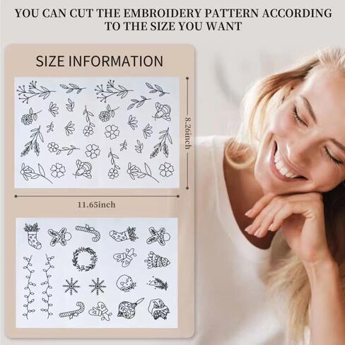 38 قطعة من مثبتات الخياطة اليدوية، مثبتات قابلة للذوبان في الماء، مثبتات ذاتية اللصق وقابلة للغسل، مع زهور مطبوعة مسبقا وأنماط عيد الميلاد، مناسبة للمبتدئين في التطريز اليدوي in Kuwait