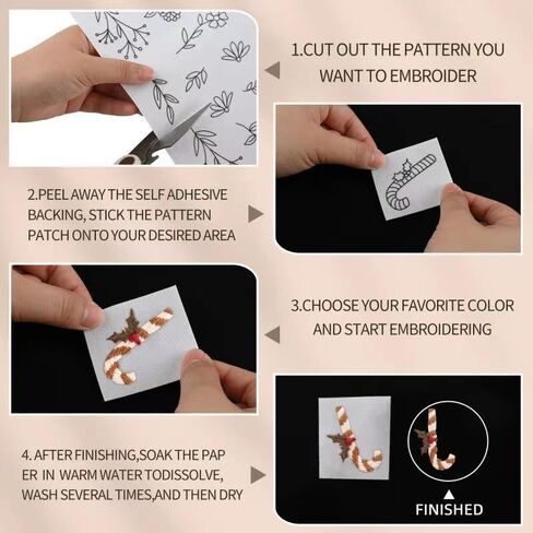 38 قطعة من مثبتات الخياطة اليدوية، مثبتات قابلة للذوبان في الماء، مثبتات ذاتية اللصق وقابلة للغسل، مع زهور مطبوعة مسبقا وأنماط عيد الميلاد، مناسبة للمبتدئين في التطريز اليدوي in Kuwait