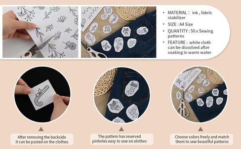 38 قطعة من مثبتات الخياطة اليدوية، مثبتات قابلة للذوبان في الماء، مثبتات ذاتية اللصق وقابلة للغسل، مع زهور مطبوعة مسبقا وأنماط عيد الميلاد، مناسبة للمبتدئين في التطريز اليدوي in Kuwait