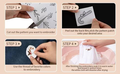 38 قطعة من مثبتات الخياطة اليدوية، مثبتات قابلة للذوبان في الماء، مثبتات ذاتية اللصق وقابلة للغسل، مع زهور مطبوعة مسبقا وأنماط عيد الميلاد، مناسبة للمبتدئين في التطريز اليدوي in Kuwait