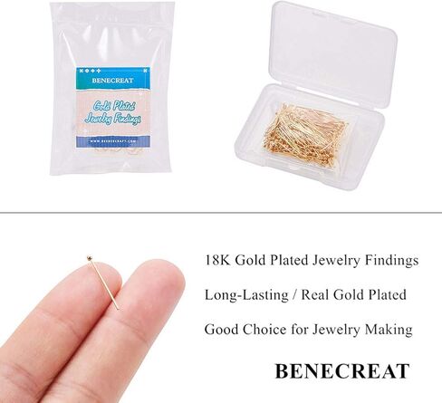 BENECREAT 100PCS 18K Real Gold Plated Ball Pins 22 Gauge Ball Head Pins for DIY Jewelry Making Findings - 35mm (1.4") Long in Kuwait