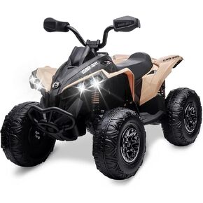 GAOMON Kids ATV 4 Wheeler, 12V Ride on Toy Car Bombardier Licensed BRP Can-am, Quad Electric Vehicles with Remote Control, LED Lights, Spring Suspension, Treaded Tires, Music, USB & AUX, Khaki in Saudi Arabia