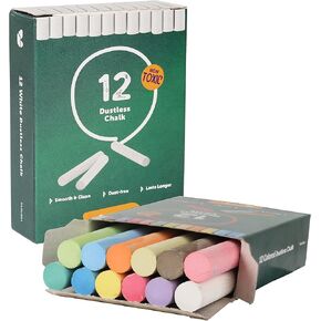 kedudes Chalk for Kids - 24 Pack Colored Chalks for Chalkboard - 12 Pack of Dustless White Chalks and 12 Pack of Assorted Colors - Chalk for Kids and Toddlers - 2 Boxes, White and Multicolor