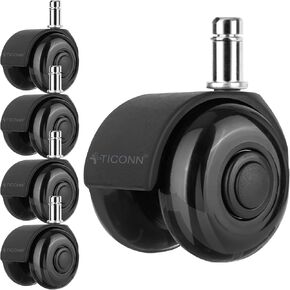 TICONN Office Chair Caster Wheels 2" Dual Wheels Set of 5 for Tile and Hardwood Floors, Universal Fit for Most Chairs (Black)