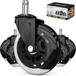 TICONN Office Chair Caster Wheels Set of 5 for Tile, Hardwood Floors and Carpets, Universal Fit for Most Chairs (Black)