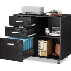 DEVAISE 3 Drawer Mobile File Cabinet, Wood Lateral Filing Cabinet, Printer Stand with Open Shelves for Home Office, Rustic Brown