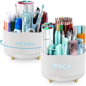 2 حزمة حامل قلم رصاص 360 درجة الدورية قلم رصاص المنظمون للمكتب مع 5 فتحات، منظم لوازم القرطاسية تخزين سطح المكتب، وعاء قلم رصاص أبيض للفرش وأقلام التلوين وأقلام الرصاص الملونة in Kuwait