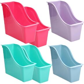 ACHED Plastic Book Bins Interlocking Sides 10x8.5x2.75In Office Classroom Kitchen Organization Storage Solution Sturdy Versatile Books Magazine Organize Pack of 6 with Bonus Mini Ankara Tote Bag in Saudi Arabia