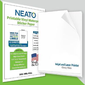 Sticker Paper - 25 Blank Super Glossy Label Sheets Made in USA - (8.5" x 11") - Waterproof Vinyl Labels for Inkjet & Laser Printers - Customizable Labels for Stickers, Bottles, Candle Jars in Kuwait