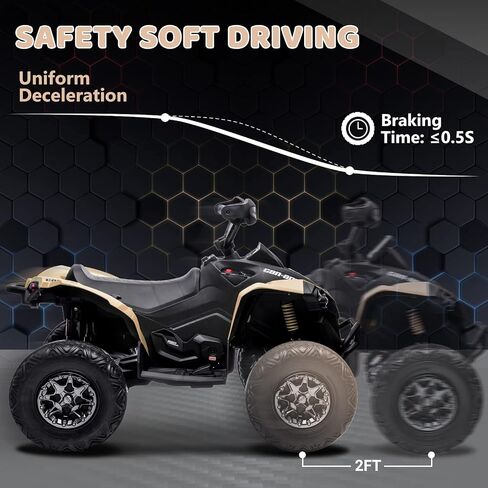 GAOMON Kids ATV 4 Wheeler, 12V Ride on Toy Car Bombardier Licensed BRP Can-am, Quad Electric Vehicles with Remote Control, LED Lights, Spring Suspension, Treaded Tires, Music, USB & AUX, Khaki in Saudi Arabia