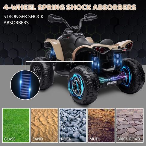 GAOMON Kids ATV 4 Wheeler, 12V Ride on Toy Car Bombardier Licensed BRP Can-am, Quad Electric Vehicles with Remote Control, LED Lights, Spring Suspension, Treaded Tires, Music, USB & AUX, Khaki in Saudi Arabia