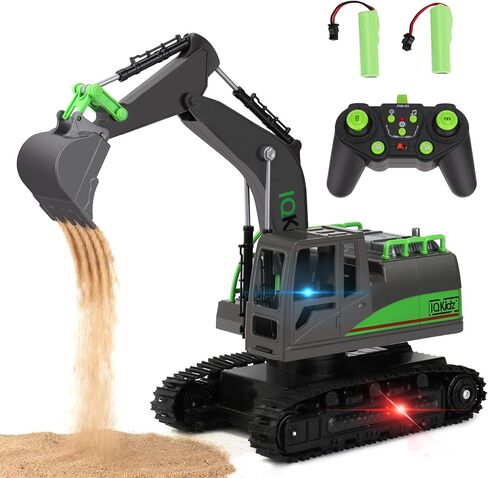 IQKidz Remote Control Excavator Toys for Boys 4-7 Yrs Old - Best Birthday Gift for Kids Age 3 5 8 9 10+, Metal Shovel Construction Vehicles with Light Sound, Rechargeable RC Tracked Digger in Saudi Arabia