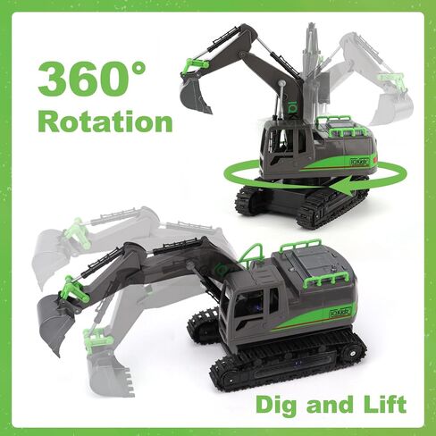 IQKidz Remote Control Excavator Toys for Boys 4-7 Yrs Old - Best Birthday Gift for Kids Age 3 5 8 9 10+, Metal Shovel Construction Vehicles with Light Sound, Rechargeable RC Tracked Digger in Saudi Arabia