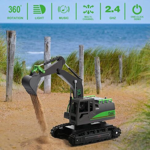 IQKidz Remote Control Excavator Toys for Boys 4-7 Yrs Old - Best Birthday Gift for Kids Age 3 5 8 9 10+, Metal Shovel Construction Vehicles with Light Sound, Rechargeable RC Tracked Digger in Saudi Arabia