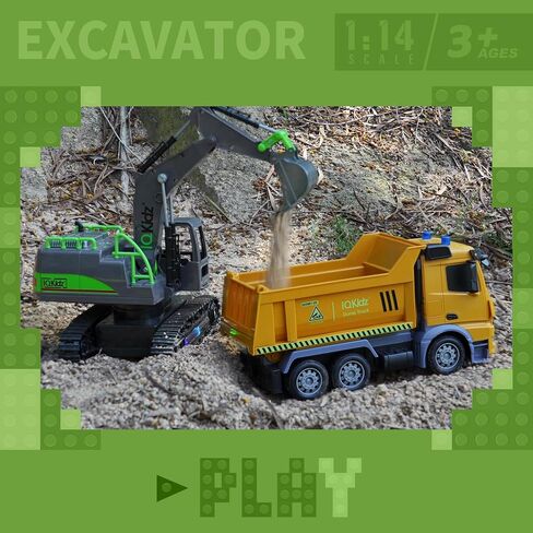 IQKidz Remote Control Excavator Toys for Boys 4-7 Yrs Old - Best Birthday Gift for Kids Age 3 5 8 9 10+, Metal Shovel Construction Vehicles with Light Sound, Rechargeable RC Tracked Digger in Saudi Arabia