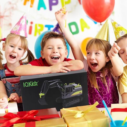 IQKidz Remote Control Excavator Toys for Boys 4-7 Yrs Old - Best Birthday Gift for Kids Age 3 5 8 9 10+, Metal Shovel Construction Vehicles with Light Sound, Rechargeable RC Tracked Digger in Saudi Arabia