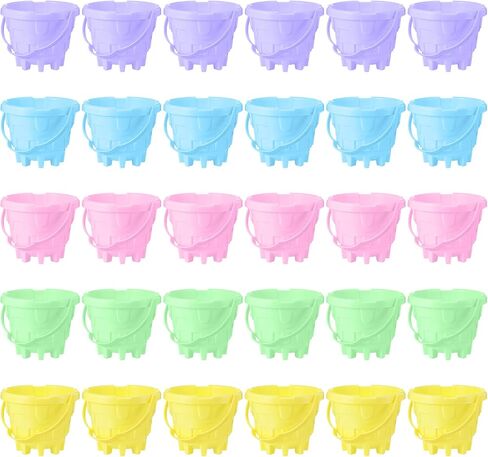 Lenwen 30 Pcs Sand Castle Buckets 5.5 Inch Plastic Beach Sand Bucket Castle Pail Buckets Beach Sandcastle Building Toys Use Summer Sand Toys Fun for Toddlers Boys and Girls Sandbox, 5 Assorted Colors in Saudi Arabia