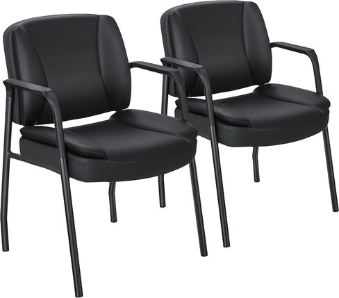 Furniwell Office Guest Chair Wating Room Reception Chairs Set of 2, PU Leather Executive Desk Chair with Padded Armrests for Meeting Conference (Black) in Saudi Arabia