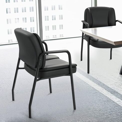 Furniwell Office Guest Chair Wating Room Reception Chairs Set of 2, PU Leather Executive Desk Chair with Padded Armrests for Meeting Conference (Black) in Saudi Arabia