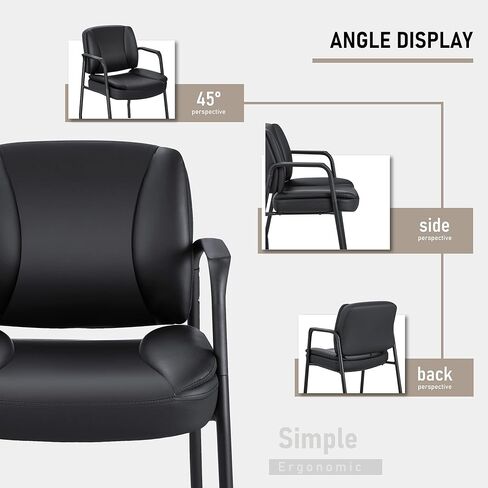 Furniwell Office Guest Chair Wating Room Reception Chairs Set of 2, PU Leather Executive Desk Chair with Padded Armrests for Meeting Conference (Black) in Saudi Arabia
