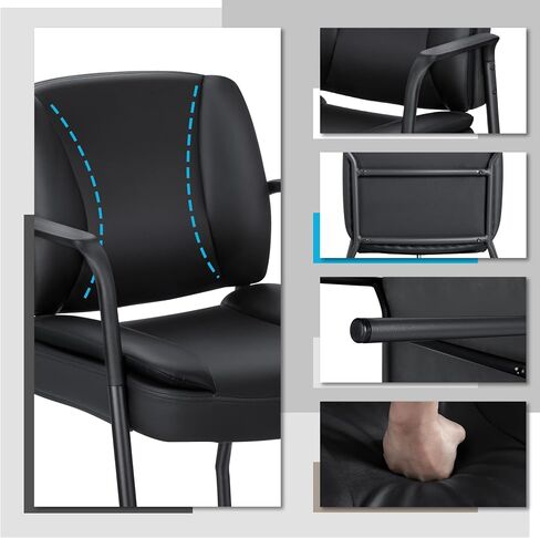 Furniwell Office Guest Chair Wating Room Reception Chairs Set of 2, PU Leather Executive Desk Chair with Padded Armrests for Meeting Conference (Black) in Saudi Arabia
