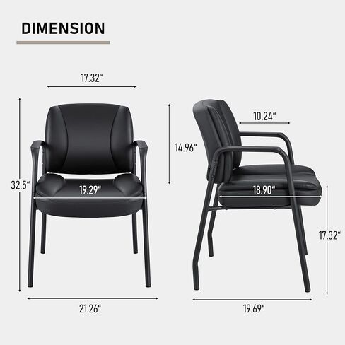 Furniwell Office Guest Chair Wating Room Reception Chairs Set of 2, PU Leather Executive Desk Chair with Padded Armrests for Meeting Conference (Black) in Saudi Arabia