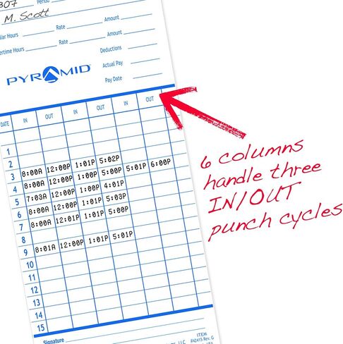 Pyramid Time Systems 42415 Genuine and Authentic Time Cards for 2500, 2600 & 2650 Auto Aligning Time Clocks, 100/Pk, Teal/Orange in Saudi Arabia