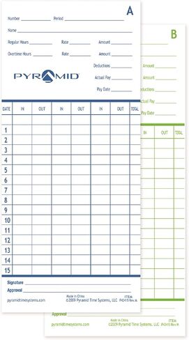 Pyramid Time Systems 42415 Genuine and Authentic Time Cards for 2500, 2600 & 2650 Auto Aligning Time Clocks, 100/Pk, Teal/Orange in Saudi Arabia