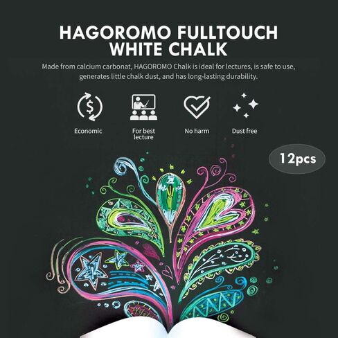 Hagoromo Fulltouch Color Chalk Non-Toxic - [12 Pcs/10 Color Mix] 1 Box, Assorted Dustless Washable Chalk for Kids, Professional Use, Sidewalk, Chalk Board, Blackboard in Kuwait