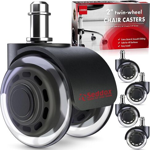 SEDDOX Office Chair Wheels Replacement Set of 5 - Dual 2 Inch Soft Chair Casters for Hardwood Vinyl Tile - Heavy Duty & Safe for All Floors - Fits 98% of Computer Gaming & Office Chairs - Black in Saudi Arabia
