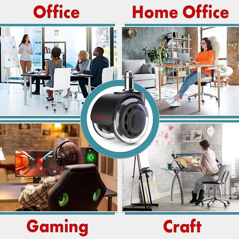 SEDDOX Office Chair Wheels Replacement Set of 5 - Dual 2 Inch Soft Chair Casters for Hardwood Vinyl Tile - Heavy Duty & Safe for All Floors - Fits 98% of Computer Gaming & Office Chairs - Black in Saudi Arabia