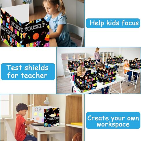 12 Pcs Privacy Boards for Student Desks Boho Rainbow Classroom Desk Divider Table Desk Privacy Panel Folder Screen Partition for School Teacher Student Study Test Shields Home Class (Boho Rainbow) in Saudi Arabia