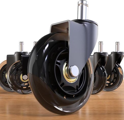 Office Rubber Chair Casters Replacement, 3 Inch Heavy-Duty Computer Gaming Desk Caster Wheels Smooth & Safe Rolling for All Floors Including Hardwood and Carpet, Set of 5 in Kuwait