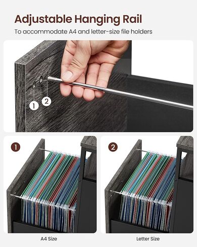 خزانة VASAGLE المتنقلة بعجلات، درجين، رف مفتوح، مقاس A4، حجم Letter، مجلدات ملفات معلقة، 17.3 بوصة عمق × 16.5 بوصة عرض × 26.2 بوصة ارتفاع، أسود in Kuwait