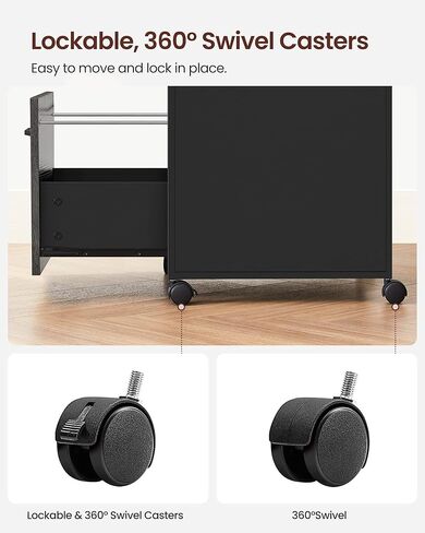 خزانة VASAGLE المتنقلة بعجلات، درجين، رف مفتوح، مقاس A4، حجم Letter، مجلدات ملفات معلقة، 17.3 بوصة عمق × 16.5 بوصة عرض × 26.2 بوصة ارتفاع، أسود in Kuwait