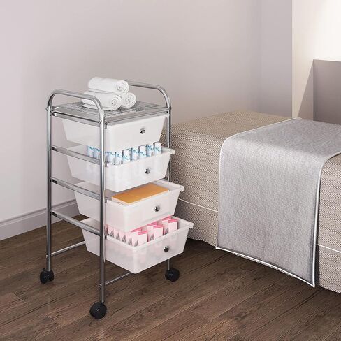 Yaheetech 4 Drawers Cart Rolling Plastic Storage Cart and Organizer Metal Frame Plastic Drawers Plastic Trolley Organizer on Wheels, White in Saudi Arabia