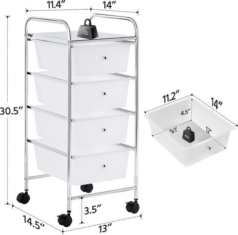 Yaheetech 4 Drawers Cart Rolling Plastic Storage Cart and Organizer Metal Frame Plastic Drawers Plastic Trolley Organizer on Wheels, White in Saudi Arabia
