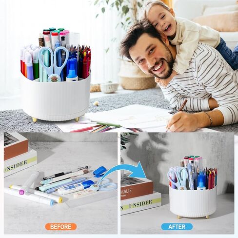 2 حزمة حامل قلم رصاص 360 درجة الدورية قلم رصاص المنظمون للمكتب مع 5 فتحات، منظم لوازم القرطاسية تخزين سطح المكتب، وعاء قلم رصاص أبيض للفرش وأقلام التلوين وأقلام الرصاص الملونة in Kuwait