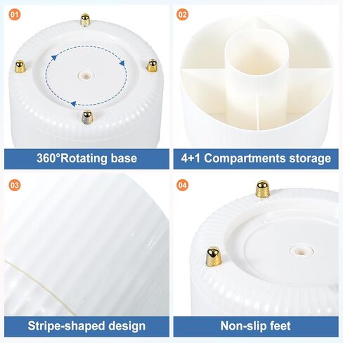 2 حزمة حامل قلم رصاص 360 درجة الدورية قلم رصاص المنظمون للمكتب مع 5 فتحات، منظم لوازم القرطاسية تخزين سطح المكتب، وعاء قلم رصاص أبيض للفرش وأقلام التلوين وأقلام الرصاص الملونة in Kuwait
