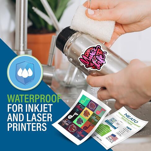 Sticker Paper - 25 Blank Super Glossy Label Sheets Made in USA - (8.5" x 11") - Waterproof Vinyl Labels for Inkjet & Laser Printers - Customizable Labels for Stickers, Bottles, Candle Jars in Kuwait