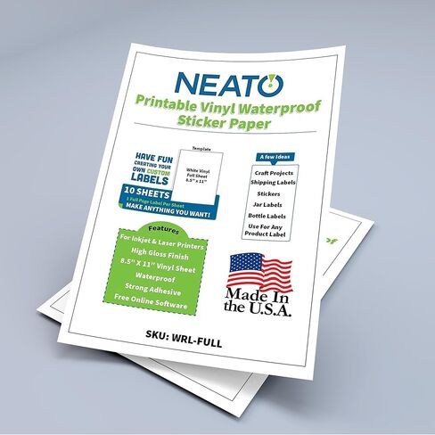 Sticker Paper - 25 Blank Super Glossy Label Sheets Made in USA - (8.5" x 11") - Waterproof Vinyl Labels for Inkjet & Laser Printers - Customizable Labels for Stickers, Bottles, Candle Jars in Kuwait