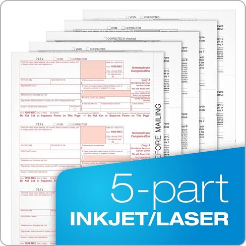 TOPS 1099 NEC 3 Up Forms 2022, Tax Forms Kit for 30 Recipients, 5 Part NEC Tax Form Sets with Self Seal 1099 Envelopes and 3 1096 (TX22905NEC-22) in Saudi Arabia