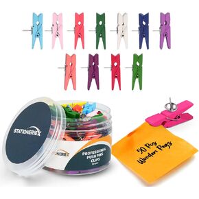50Pcs Push Pins with Multicolor Clip for Classroom Decor - Pushpin Clips with Sturdy Pins for Bulletin Board and Cork Boards, Decorative Thumb Tacks for Home, Office and Classrooms in Saudi Arabia
