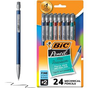 BIC Xtra-Precision Mechanical Pencil, Metallic Barrel, Fine Point (0.5mm), 24-Count, Doesn't Smudge and Erases Cleanly